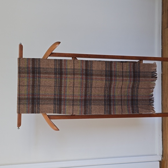 Plaid Soft Wrap Unisex Scarf Cream/Brown/Red 100% Acrylic Made in France - Picture 7 of 8